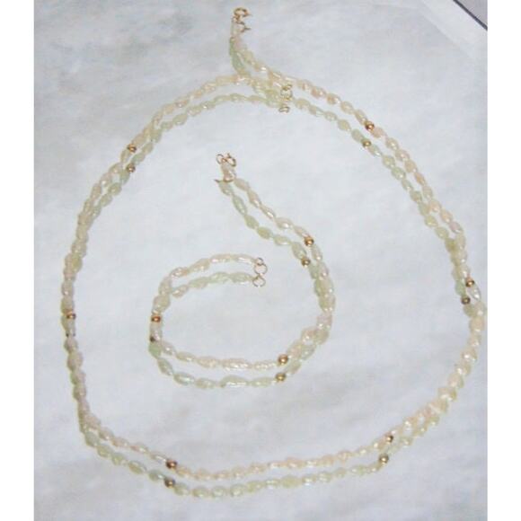 Vintage Fresh Water Pearl +14K Gold Beads 18" NECKLACE & 7" BRACELET Jewelry Set - Picture 1 of 9